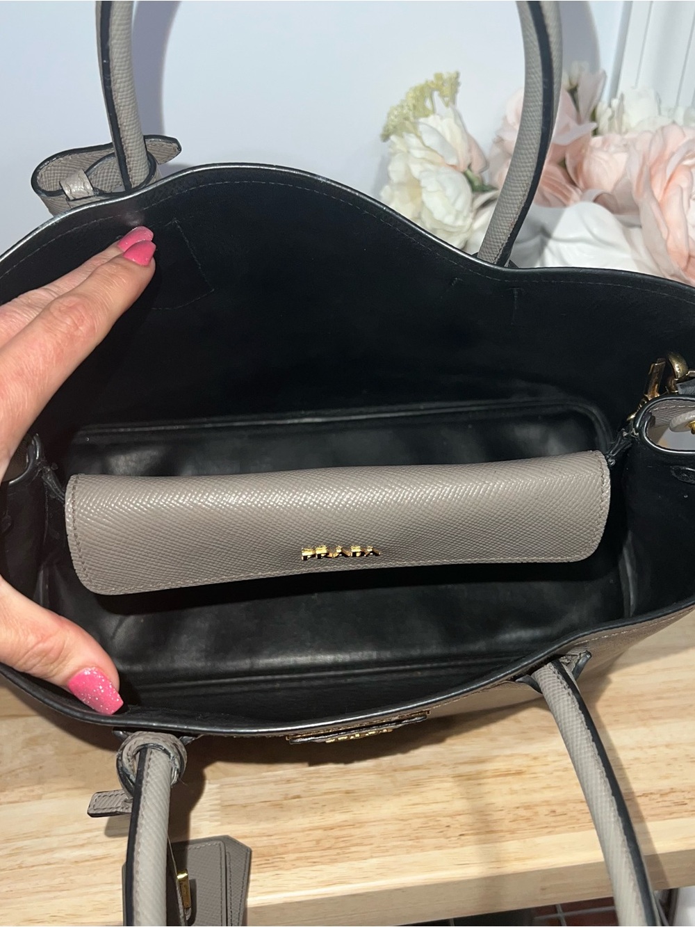 Prada Taupe Saffiano Leather Satchel with Gold Hardware - Picture 2 of 3
